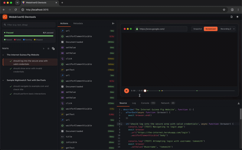 Actions, Snapshot &amp; Command Logs Demo